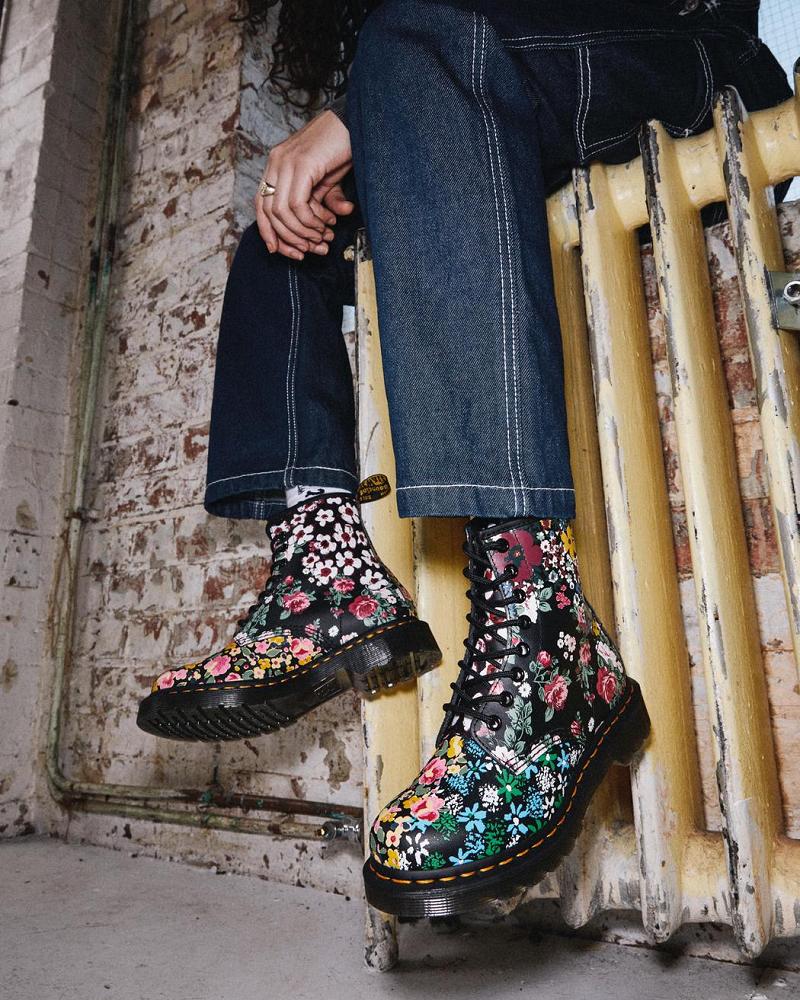 White Women's Dr Martens 1460 Pascal Floral Mash Up Leather Lace Up Boots | CA 186OKI